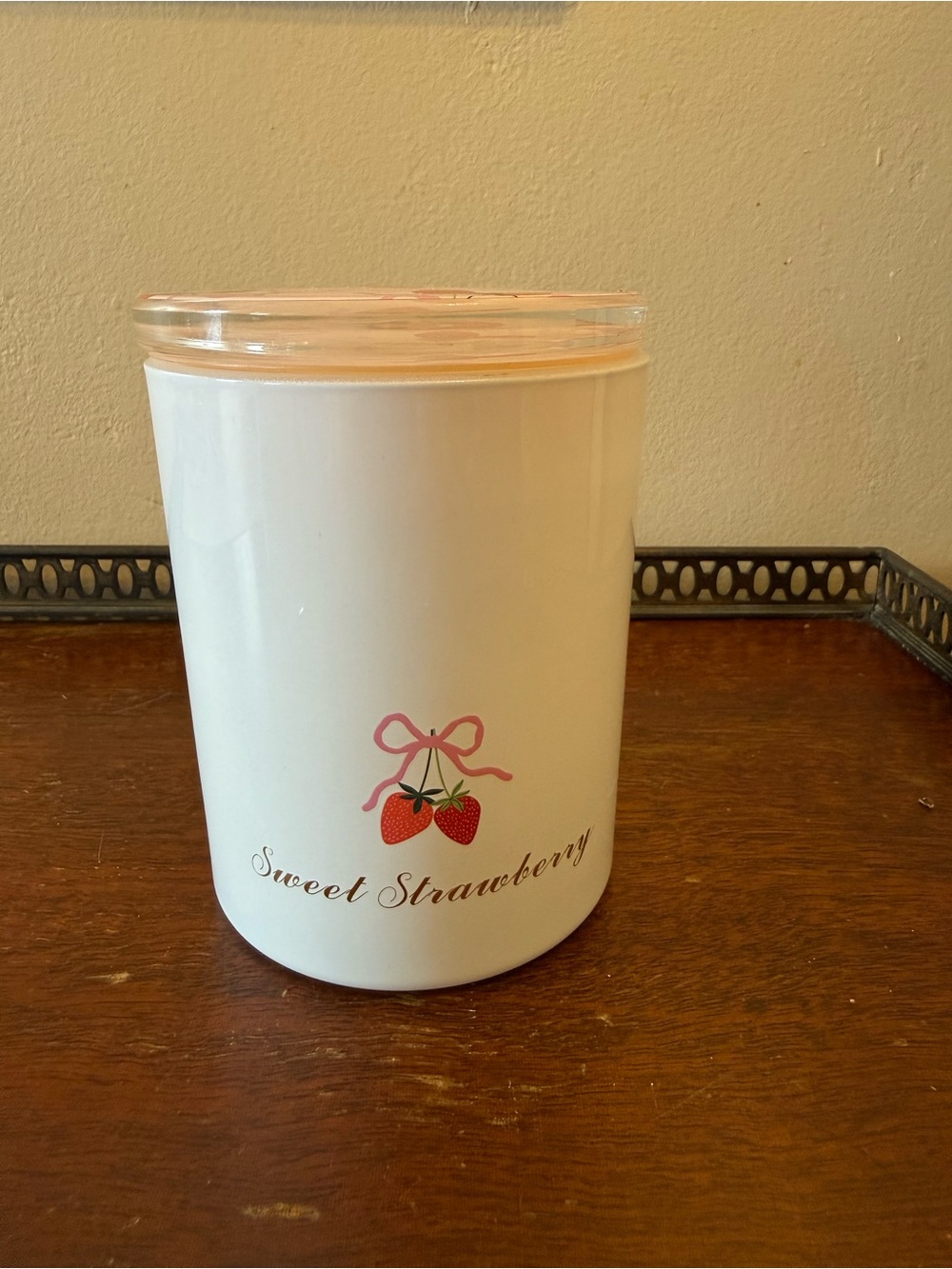 Sweet Strawberry White Decorative Storage Jar with Pink Lid